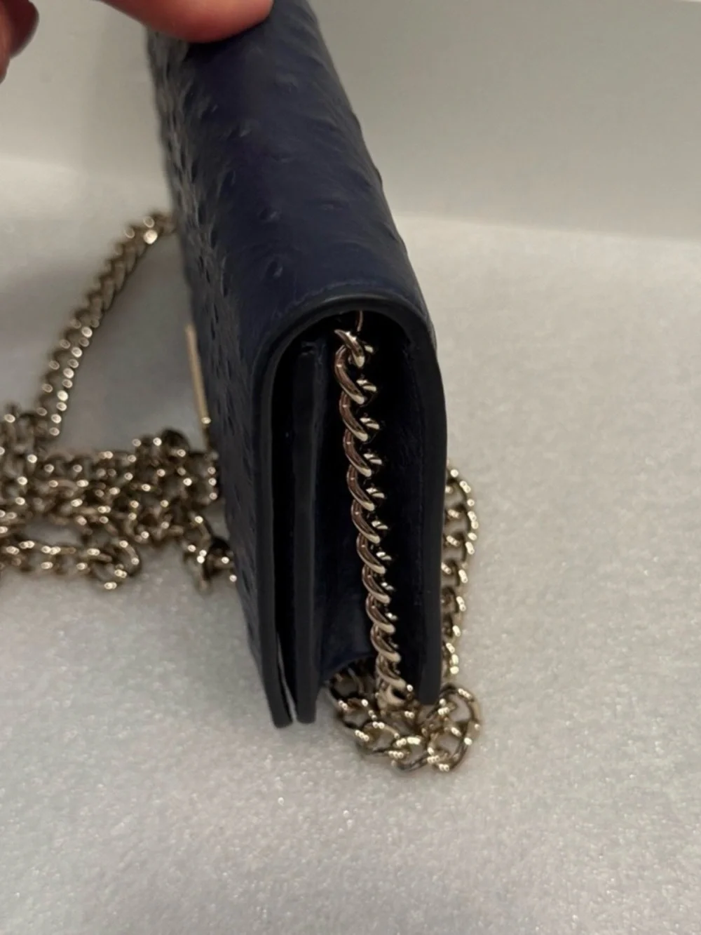 Kate Spade Isabeli Navy Ostrich Leather Embossed with Chain Crossbody -EUC